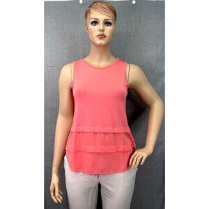 Michael Kors Sleeveless Layered Tiered Tank Top Women's Size L Coral Pink